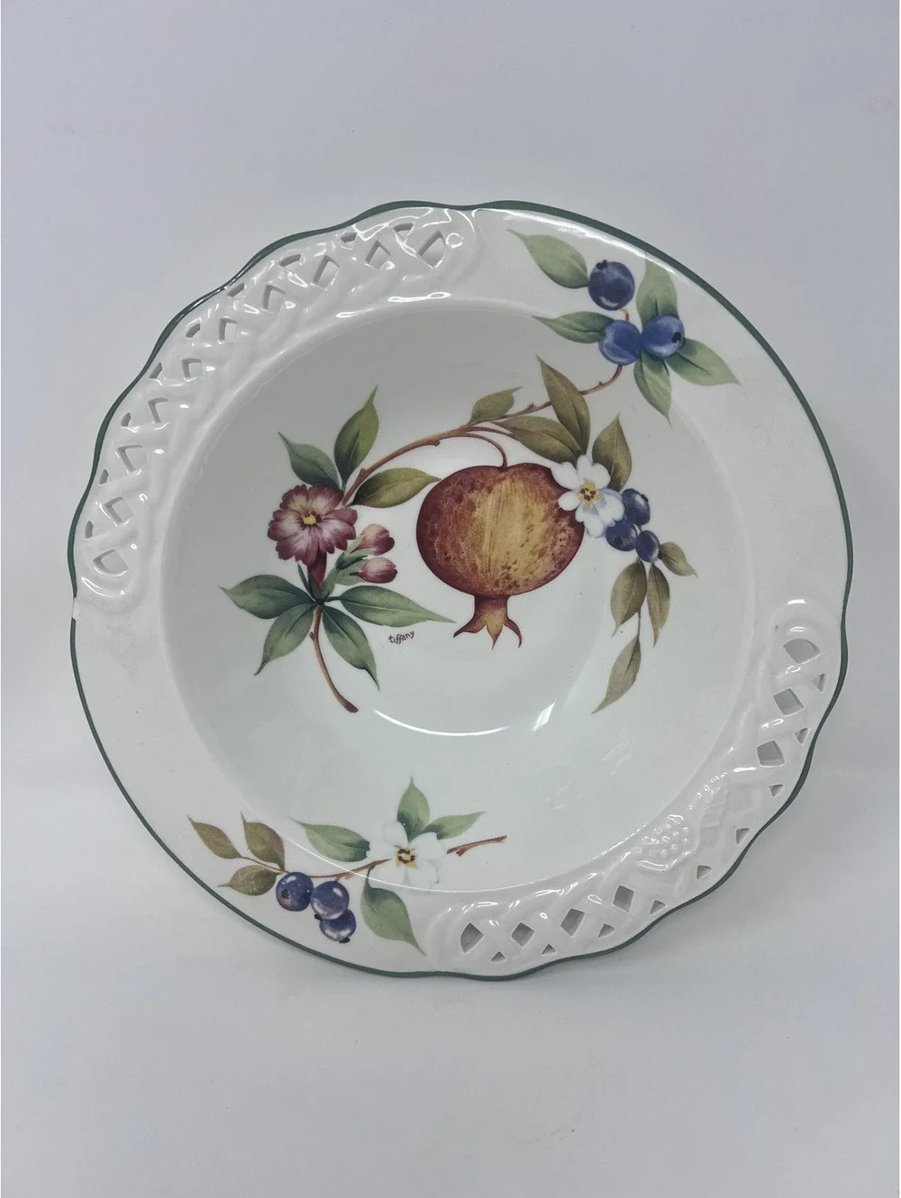 Brunelli Tiffany Reticulated Serving Bowl Pomegranate Italian 11.75 in